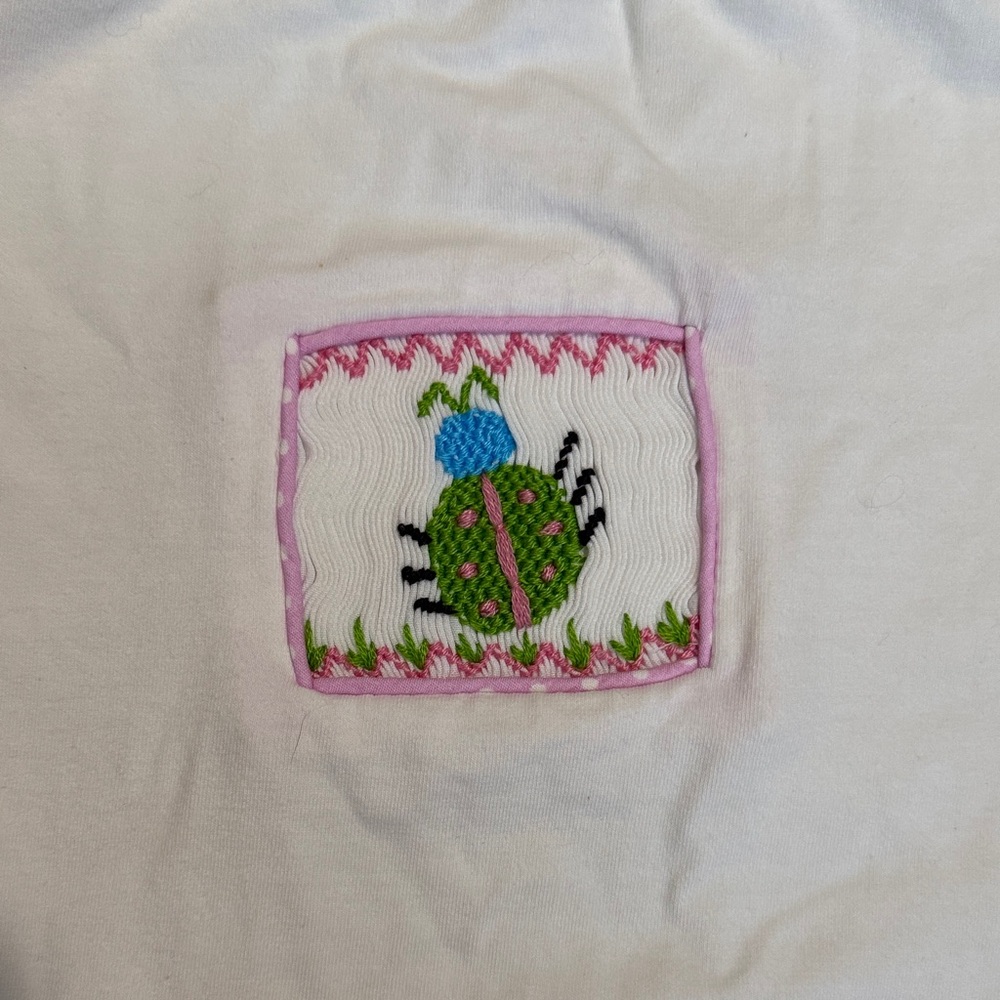 Calico White Ruffle Sleeve Top with Bug Embroidery - Picture 3 of 4
